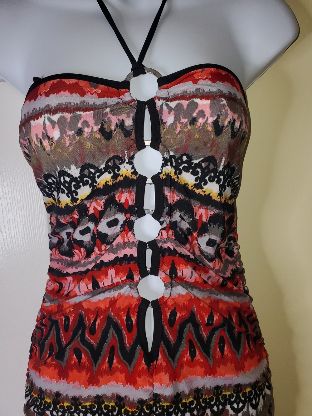 Y2K Zora Fashion Halter Ruched Bodycon Dress – Boho Tribal Print
